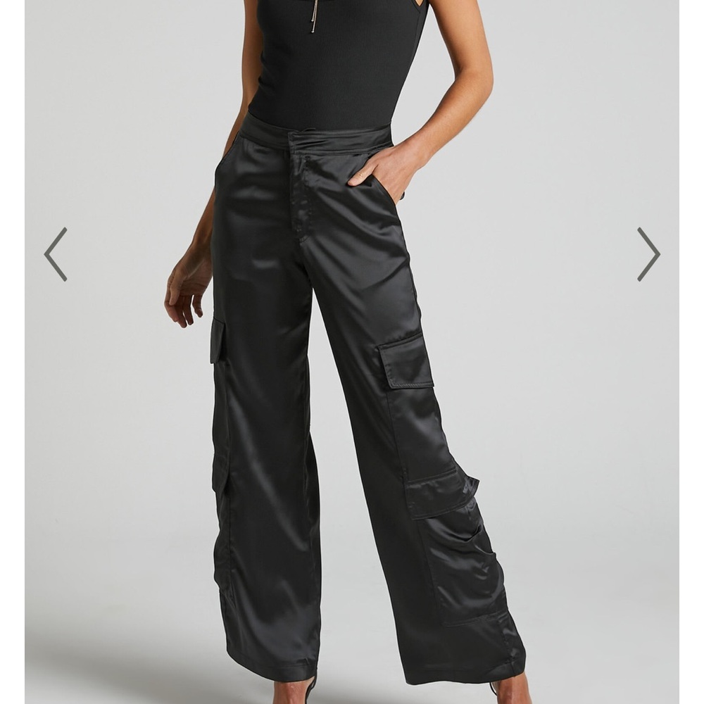 Satin black cargo pants